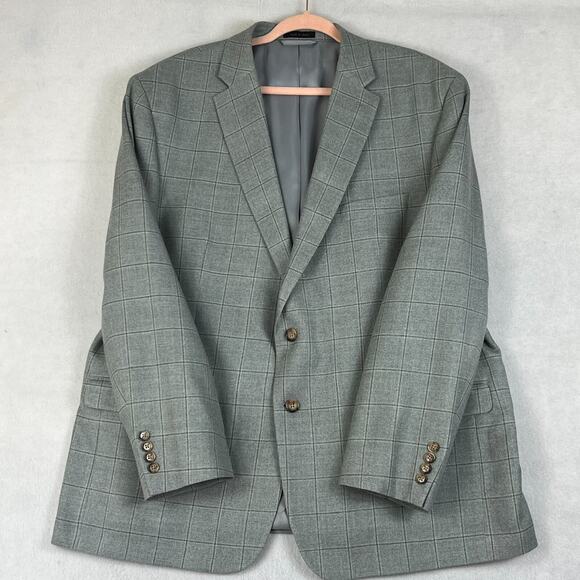 Lauren Ralph Lauren Blazer Suit Jacket Mens 48 R Gray Silk Wool Plaid Windowpane - Picture 3 of 12